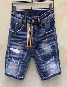 2022 Merk Heren Zomer Korte Jeans Fashion Casual Slim Ripped Nep Rits Denim Shorts voor Mannen Straat Punk Blauw Jean Shorts8910348