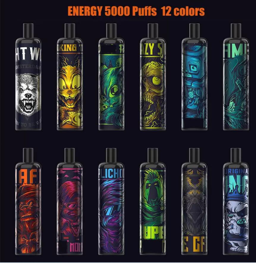 2022 brand new 100% Oringal KK ENERGY 5000 puffs E Cigarettes Disposable Vape Rechargeable 850mah 12ml pre-filled Mech coil airflow control pod kits