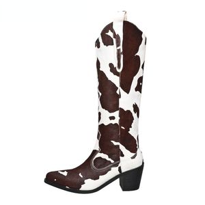 2022 flambant neuf bottes de Cowboy femmes mode rétro talons épais bottes d'hiver chaussures de créateur vache motif classique bateaux grande taille 43