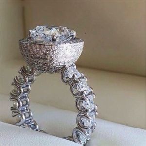 2022 Merk Wedding Rings Luxe sieraden 925 Sterling Silver Princess Cut White Topaz CZ Diamond Gemstones Eternity Party Dames Betrokkenheid Band Ring Gift