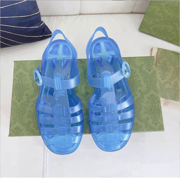 2022 Marques Jelly Pantoufles Transparent Clair Sandales Romaines Femmes Diapositives Slip On Cheville Appartements Cristal Boucle Robe Chaussures Piscine Curseur Plage Walker G CCI Mode