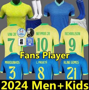 Brazilië voetbalshirt 2024 Copa America Cup NEYMAR VINI JR tenuesets voor kinderen 2025 BRasIL voetbalshirt voetbalshirt 24/25 thuis uit speler RODRYGO MARTINELLI