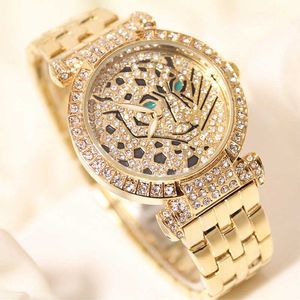 2022 BS Luxe band roestvrij staal waterdichte horloge alle diamanten luipaard geprinte kwarts dames G230529