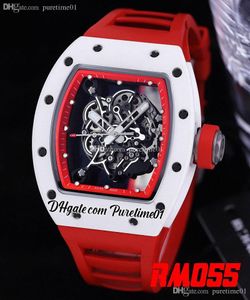 2022 Bubba Watson Miyota Automatische heren Watch White Ceramic Case Skeleton Dial Red Rubber Strap 6 Styles Super Edition Puretime01 055A1