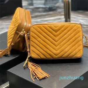 2022 Sac pour appareil photo Designer en cuir Suded Tassel amovible Crossbody Y-Quilted Surpiqûres Caméras Matériel en métal Fermeture zippée Sac à bandoulière Sac à main