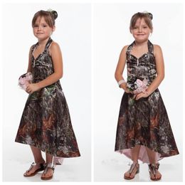 2022 Camo Première Sainte Communion Robes Halter Crystal Flower Girl Robes Girls Pageant Dress Kids Toddler Party Robes pas cher 264V