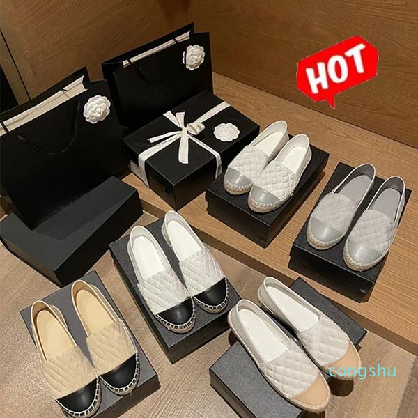 2022 toile chaussures femme chaussures appartements 100% cuir Luxe Cap Toe Quilting pur main couture femme luxe haut