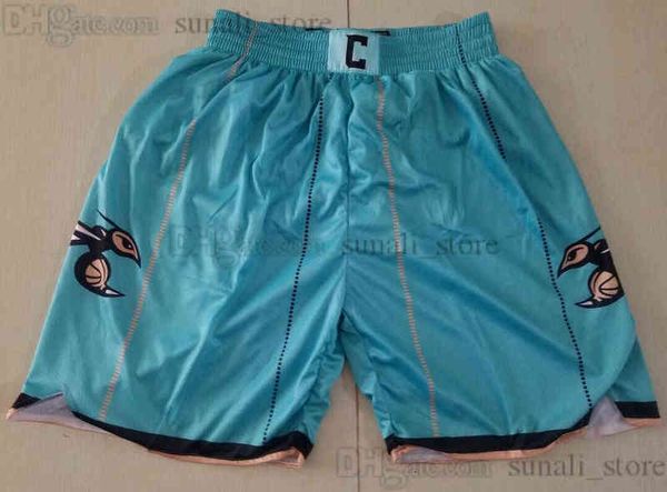 2022 Charlotte''Hornets''Mens Short de basket-ball rétro avec poches Pantalon de survêtement à glissière Pantalon de jeu Larry Johnson Alonzo Deuil LaMelo BallGUNW