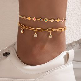 2022 Charmes Key Keklet Golf Wafer Singestone Foot Foot Chain Ajustement Bohemian Jewelry Gift For Women Men 2PCS / SETS