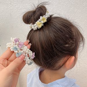 Chouchous élastiques en caoutchouc avec nœud en perles pour enfants, accessoires pour cheveux, queue de cheval à la mode, pour filles, 2022