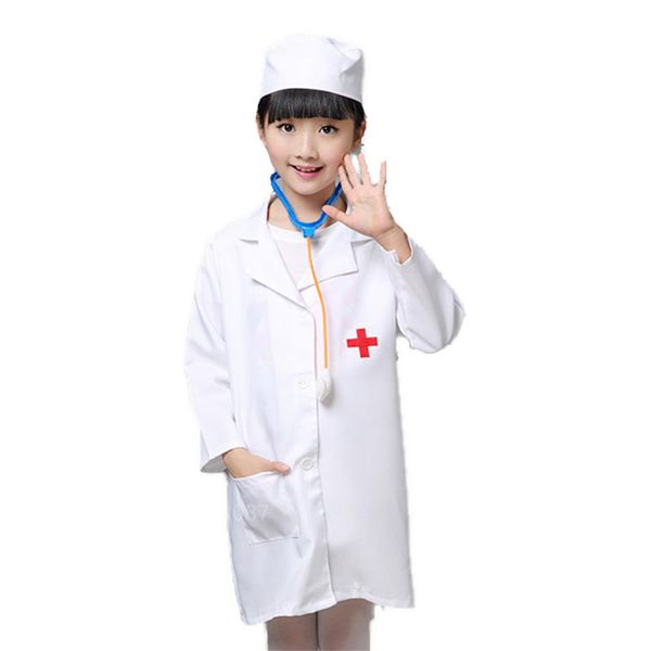 2022 Gift de la journée pour enfants infirmière infirmière costume costume Halloween Fancy Party Boy Girl White Robe Long Manche infirmière Uniforme