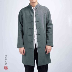 2022 Chinese nationale stijl Long Wind Breaker Jacket Men Streetwear Long Jacket Men Hip Hop Vintage Kimono Jacket Coat 4XL L220706