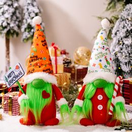 2022 Decoraciones navideñas Muletas a rayas de marca en inglés Grinch with Lights Rudolph Doll sin rostro C47