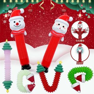 2022 Cadeau de Noël Sensory Stretch Tubes tube télescopique avec lumières LED lampe lanterne jouet Père Noël Bonhomme de neige tirer doigt jouets porte-clés