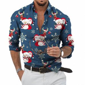 2022 Chemises de Noël 3D Imprimé Noël Lg Blouse Blouse Holiday Party Tops Tee-shirt surdimensionné pour hommes Vêtements Harajuku Camisa o3SK #