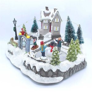 2022 Navidad Snow House Village LED Light Decoraciones luminiscentes con música Holiday Christmas Tree Festival House Decoración para el hogar 211104