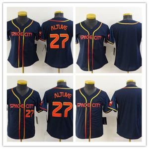 2022 City Baseball Jerseys José Altuve 27 Jersey en blanco Sin nombre Azul marino Blanco Naranja Gris Color Botón Hasta Niños Mujeres Tamaño S-XXL Cosido