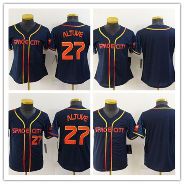 2022 City Baseball Jerseys Jose Altuve 27 Space City Jersey Blank No Name Navy Blanc Orange Gris Couleur Button Up Enfants Femmes Taille S-XXL Cousu