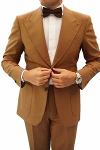 2022 Costumes marron classiques pour hommes Revers spécial 2 pièces Formel Slim Fit Costume masculin Ensemble Costume Veste Pantalon Marié Blazers de mariage n2So #