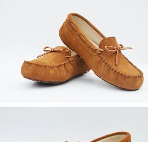 2022 Klassiek Ontwerp Damesschoenen Leren Casual Schoenen Platte Hak Met Mat Leer Ronde Kop Strik Echt Leer Loafer Schoenen