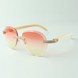 2022 Gafas de sol clásicas de doble fila con diamantes 3524027 con patillas de cuerno de búfalo blanco, venta directa, tamaño: 18-140 mm