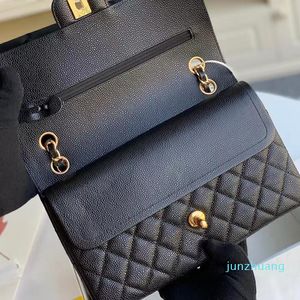 Bolso clásico con solapa 2022, bolso de diseñador para mujer, bolso de hombro de piel de cordero de caviar, cadena dorada y plateada