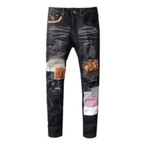 2022 Klassieke Mens Jeans Casual Motorfiets Motorfiets Denim Rock Slanke Borduurwerk Gaten Hoge Kwaliteit Topmerk Hip Hop Elastische Slims Legged 2