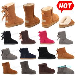 2022 Classic mini fluff kraag australië australische schoenen laarzen vrouwen dames korte lridescen winter snowboot meisjes lady akato harige satijnen laarsjes