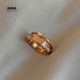 2022 klassieke titanium staal rose goud dubbele letter ringen voor vrouw mode vinger sieraden partij meisje temperament ring