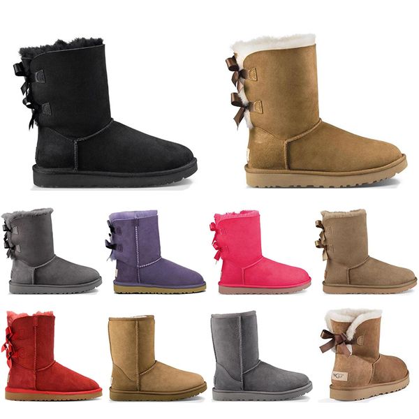 2022 Bottes de neige d'hiver classiques pour femmes et filles rouge noir nœud violet marron marron café classique mini marine antilope bottines courtes femme chaussures de démarrage décontractées 36-41