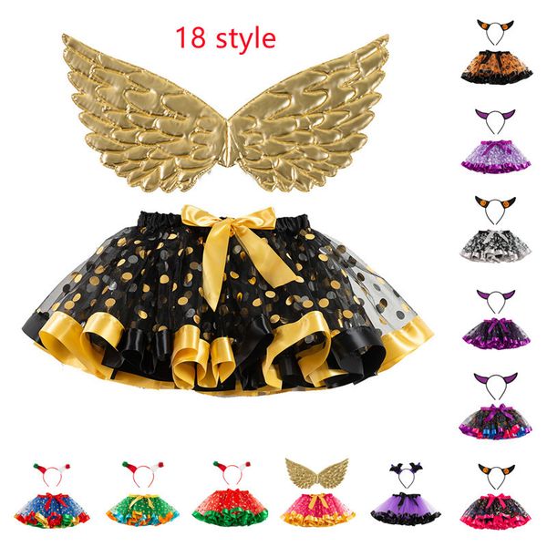 Ensemble de vêtements pour Halloween, ailes dorées, à pois, vêtements pour enfants, jupe bouffante pour filles, B7, 2022