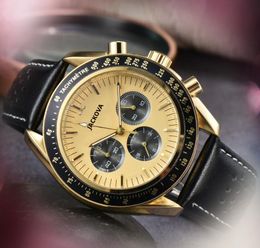 2022 Coming Up mode mens chronomètre montre tous les sous-cadrans travail ceinture en cuir Chronographe Quartz Mouvement montre-bracelet noble et élégante Montre De Luxe Cadeaux