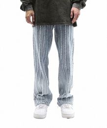 2022 Cool Design Bavures Rayé Rétro Mer Baggy Jeans Pantalons Pour Hommes Vêtements Droite Hip Hop Lâche Denim Pantalon Ropa Hombre u2nL #