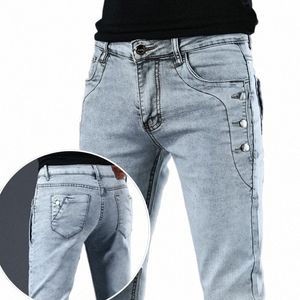 2022 Cott Hommes Jeans Pantalons à lacets Denim Pantalons Pantalons noirs Skinny Slim Hip Hop Sportswear Taille élastique Pantalons masculins F0PX #