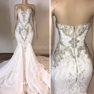 2022 Land Sweetheart Beading Mermaid Trouwjurken Backless Applique Lace Plus Size Bruidsjurken Boheemse Trouwjurk