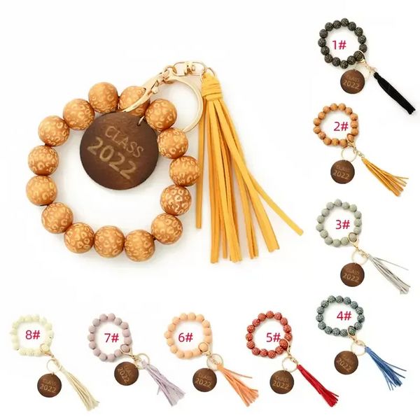 2022 croix frontière léopard tacheté vintage perle en bois parti faveur bracelet tacheté en bois perle bracelet classe graduation cadeau porte-clés PRO232