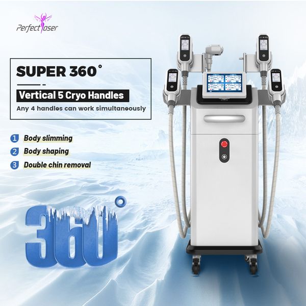 2022 Cryolipolyse Slimming Beauty Machine avec 5 poignées cryo GRANDE À 360 degrés Corps de refroidissement Slim Double Retrait Video Manual User Garantie 2 ans