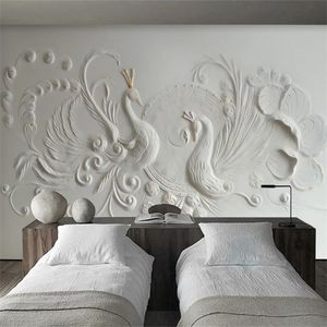 2022 Custom Any Size Photo Wand Muurschildering 3D Embossed Peacock Wallpaper voor Muren Woonkamer Hotel Mural