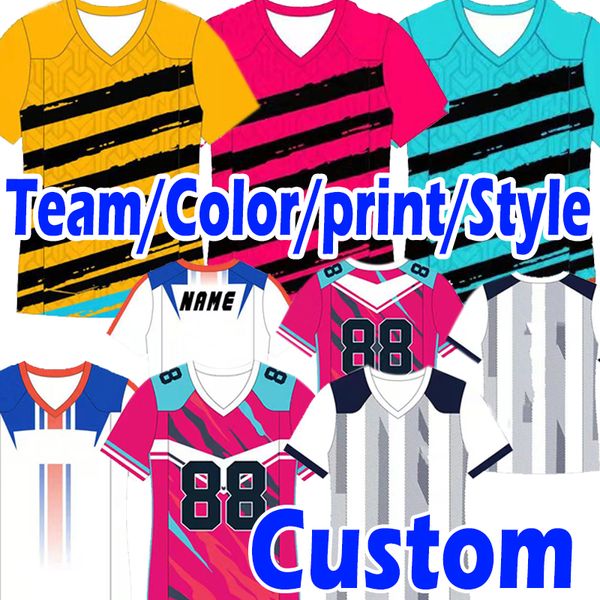 2022 Personalizar cualquier equipo Camiseta de fútbol americano logotipo personalizado insignia patrocinador color estilo de impresión nombre y número Bordado Diseñe sus propias camisetas