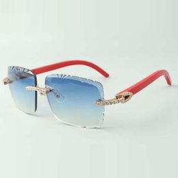 lunettes de soleil à diamants sans fin 3524020 avec branches en bois rouge et lentille taillée de 58 mm