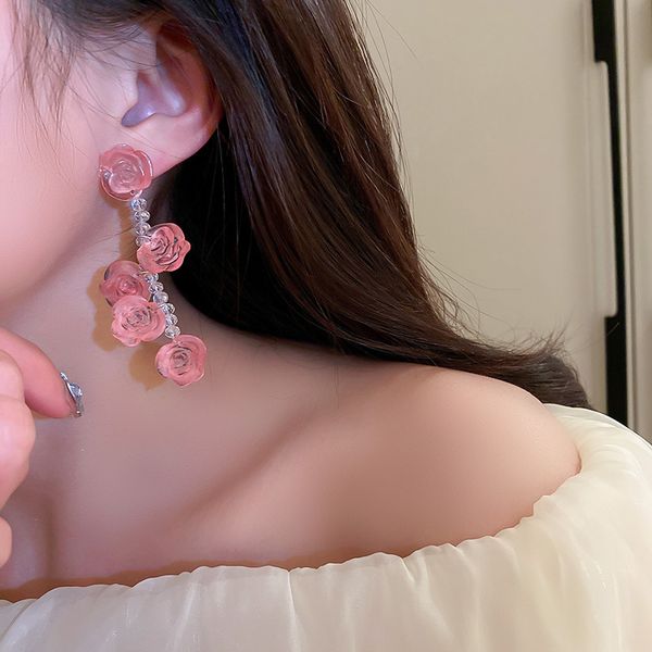 Lustre suspendu à grandes fleurs roses, longues boucles d'oreilles pendantes, printemps été, vacances à la plage, nouveau Pendientes, 2022