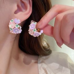 Pendientes de aro de flores de colores dulces para mujer, candelabro colgante, color rosa, estilo coreano, 2022
