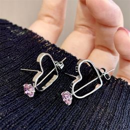 Boucles d'oreilles pendantes en Zircon pour femmes, lustre coréen Simple, ajouré, cœur d'amour, bijoux simples à la mode, nouvelle collection 2022, 2022