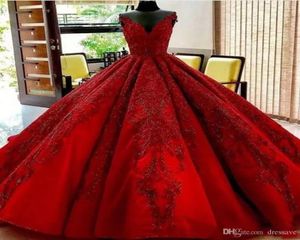 2022 Vestidos de baile de quinceanera de pelota rojo oscuro con apliques de encaje Capilla Train Vestidos nocturnos para árabe BC2796 7314599