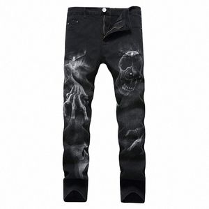 2022 Dark Streetwear Skull Print Punk Hommes Vintage Slim Jeans Pantalon Hip Hop Stretch Cott Denim Pantalon pour adolescents Pantales c9AM #