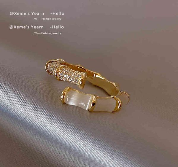2022 Design Opals Bamboo Shape Gold Adjustable Open Rings Open de mode coréen Jewelry Party Luxury Accessory For Woman Girls Gift7152423