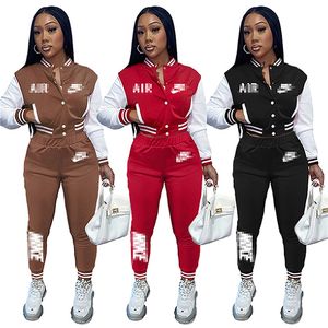 2022 Designer Baseball uniforme outfits trainingspakken tweedelige set vrouwen sexy patchwork kleur zak groothandel items voor zakelijk K148