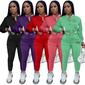 2024 Diseñador Marca Mujeres Chándales Trajes de jogging Estampado rosa Conjunto de 2 piezas Conjunto de manga larga Sudaderas Chaqueta de béisbol Pantalones Trajes Otoño Invierno Ropa deportiva 8877-5