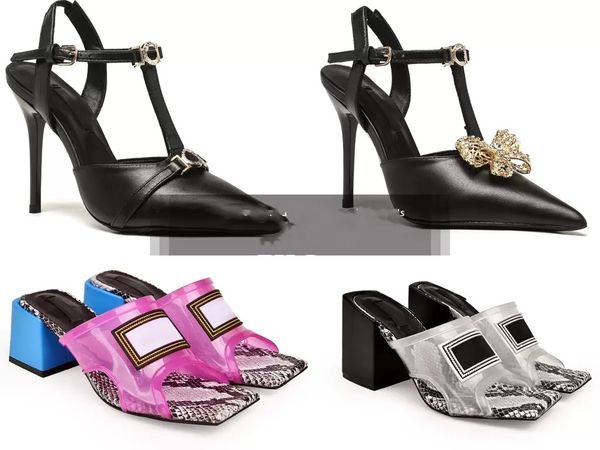 2022 Sandalias de cadena de diseñador Zapatos de tacón alto de lujo Diamante Cabeza cuadrada Zapatillas Roman Wine Glass Heel Web Celebrity Stiletto Tacones Mujeres Moda Fiesta