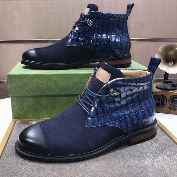 2023 Designer classique de luxe haut haut bottes décontractées G famille hommes 100% cuir protection contre le froid modèle de mode chaussures hiver hommes antidérapant imperméable bottes à fond épais